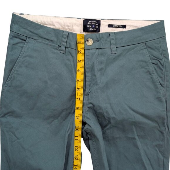 Ben Sherman Chino Pants Mens Sage Green Flat Front Cotton Stretch Size 32x32 - Picture 9 of 11